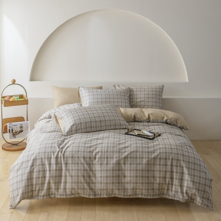 91家纺网 家纺一手货源 找家纺 柠馨2023新款 13376全棉印花三件套学生季三件套 时尚咖格