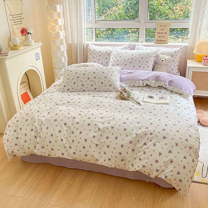 91家纺网 家纺一手货源 找家纺 柠馨2023新款 13376全棉印花三件套学生季三件套 紫霖