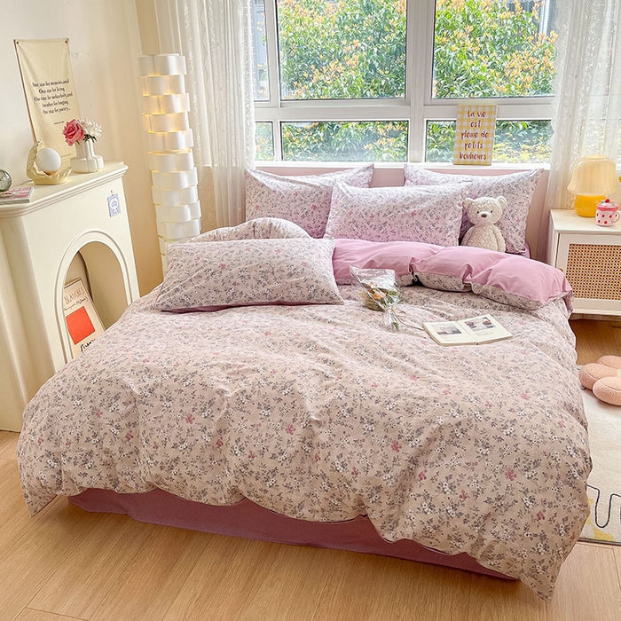 91家纺网 家纺一手货源 找家纺 柠馨2023新款 13376全棉印花三件套学生季三件套 紫萱