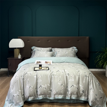 91家纺网 家纺一手货源 找家纺 朵美2023新款100支兰精天丝数码印花系列—四件套 木兰说