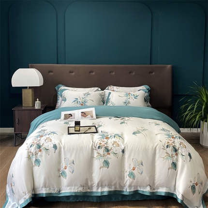 91家纺网 家纺一手货源 找家纺 朵美2023新款100支兰精天丝数码印花系列—四件套 沁园春