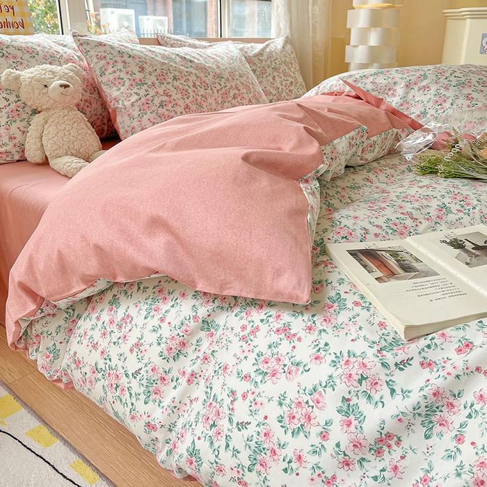 91家纺网 家纺一手货源 找家纺 柠馨2023新款 13376全棉印花三件套学生季三件套 扶摇粉