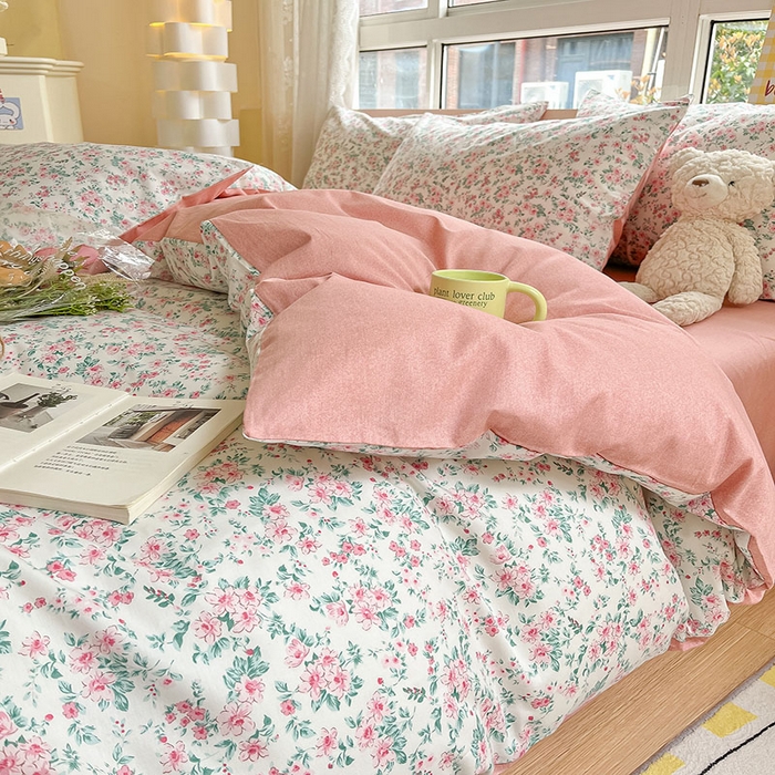 91家纺网 家纺一手货源 找家纺 柠馨2023新款 13376全棉印花三件套学生季三件套 扶摇粉