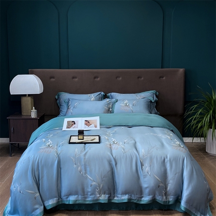 91家纺网 家纺一手货源 找家纺 朵美2023新款100支兰精天丝数码印花系列—四件套 减兰词