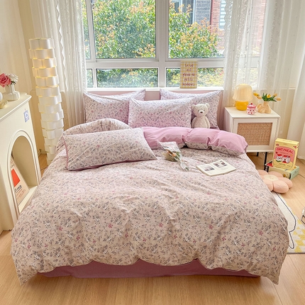 91家纺网 家纺一手货源 找家纺 柠馨2023新款 13376全棉印花三件套学生季三件套 紫萱