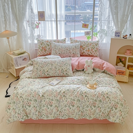 91家纺网 家纺一手货源 找家纺 柠馨2023新款 13376全棉印花三件套学生季三件套 满园春色