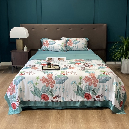 91家纺网 家纺一手货源 找家纺 朵美2023新款100支兰精天丝数码印花系列—夏被四件套 一丛花
