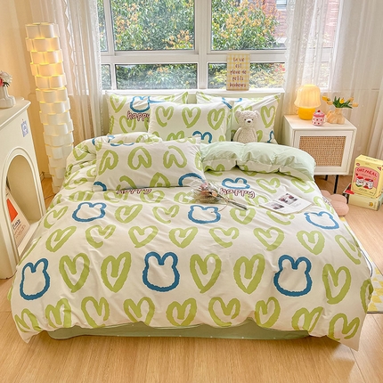 91家纺网 家纺一手货源 找家纺 （总二）柠馨2023新款 13376全棉印花三件套学生季三件套