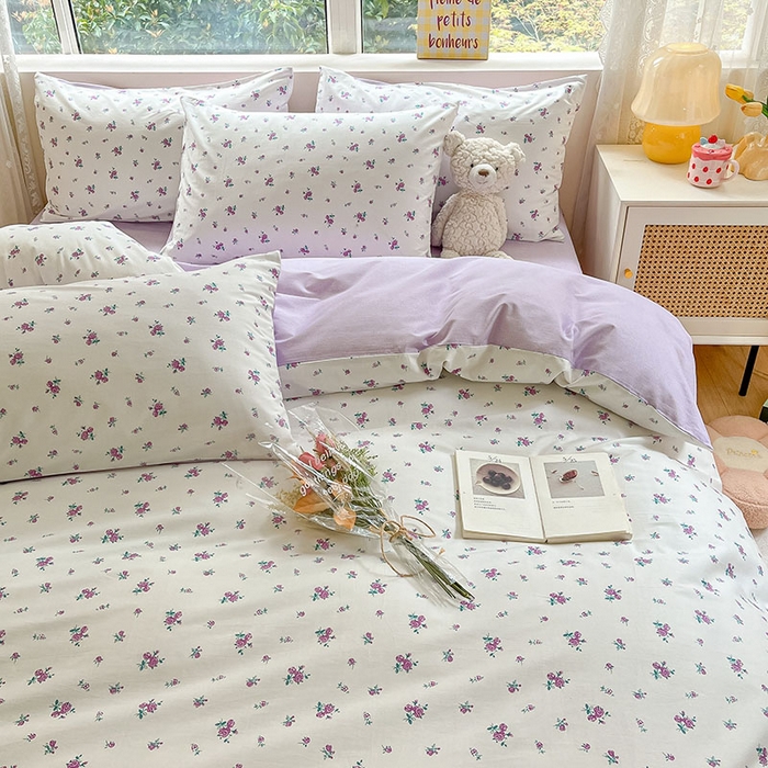 91家纺网 家纺一手货源 找家纺 柠馨2023新款 13376全棉印花三件套学生季三件套 紫霖