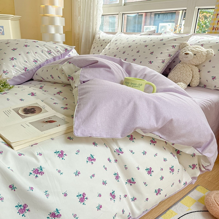 91家纺网 家纺一手货源 找家纺 柠馨2023新款 13376全棉印花三件套学生季三件套 紫霖