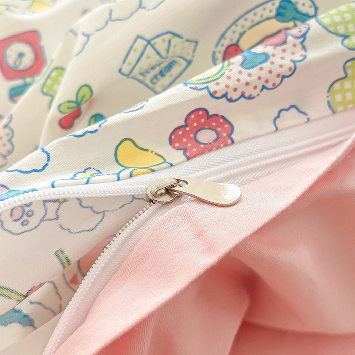 91家纺网 家纺一手货源 找家纺 柠馨2023新款 13376全棉印花三件套学生季三件套 枝枝桃桃