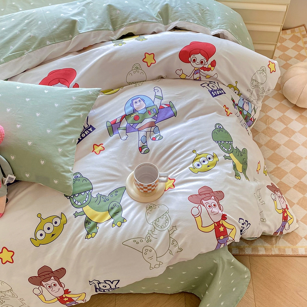 91家纺网 家纺一手货源 找家纺 柠馨2023新款 13376全棉印花三件套学生季三件套 玩具总动员