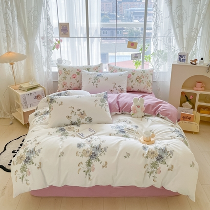 91家纺网 家纺一手货源 找家纺 柠馨2023新款 13376全棉印花三件套学生季三件套 花辰月夕