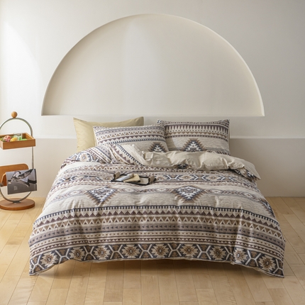 91家纺网 家纺一手货源 找家纺 柠馨2023新款 13376全棉印花三件套学生季三件套 波西米亚