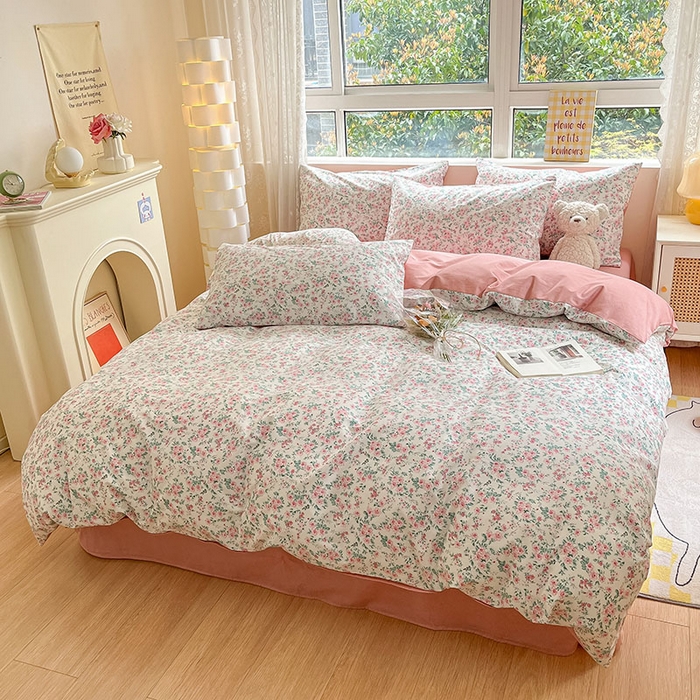 91家纺网 家纺一手货源 找家纺 柠馨2023新款 13376全棉印花三件套学生季三件套 扶摇粉