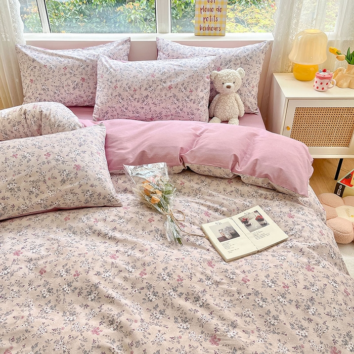 91家纺网 家纺一手货源 找家纺 柠馨2023新款 13376全棉印花三件套学生季三件套 紫萱