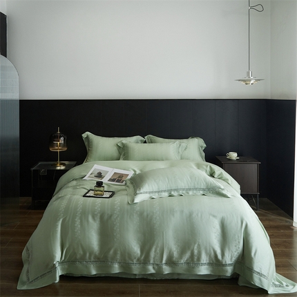 91家纺网 家纺一手货源 找家纺 朵美2023新款100支天丝提花系列-丽莎四件套 丽莎-绿