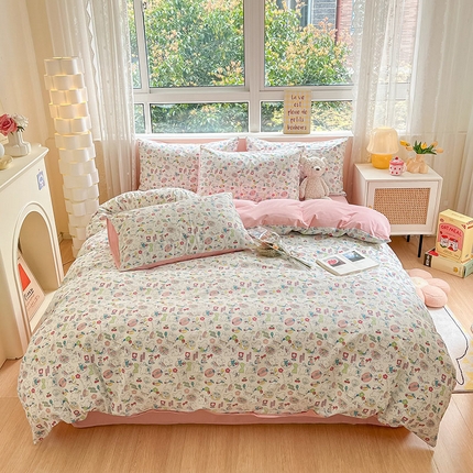 柠馨2023新款 13376全棉印花三件套学生季三件套 枝枝桃桃