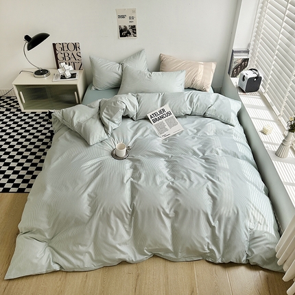 91家纺网 家纺一手货源 找家纺 （总）优迈 2023新款水洗棉四件套日式简约复古格子条纹系列四件套-床单款床笠款