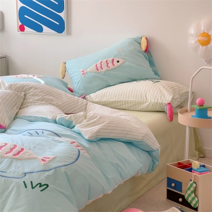 91家纺网 家纺一手货源 找家纺 （总）桔子家纺 2023新款40支纯棉水洗棉四件套-好多鱼系列