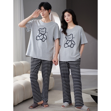 91家纺网 家纺一手货源 找家纺 （总）洛兰沙家居馆【只代发】【只代发】 2023新款夏季套头短袖长裤情侣休闲家居服套装