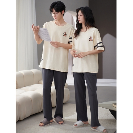 91家纺网 家纺一手货源 找家纺 （总）洛兰沙家居馆【只代发】【只代发】 2023新款夏季套头短袖长裤情侣休闲家居服套装