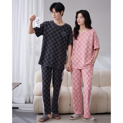 （总）洛兰沙家居馆【只代发】【只代发】 2023新款夏季套头短袖长裤情侣休闲家居服套装