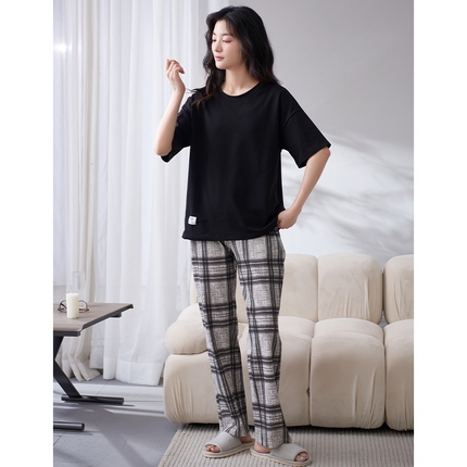 91家纺网 家纺一手货源 找家纺 （总）洛兰沙家居馆【只代发】【只代发】 2023新款夏季套头短袖长裤情侣休闲家居服套装