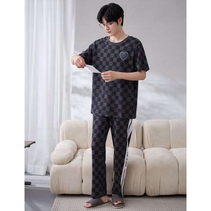 91家纺网 家纺一手货源 找家纺 （总）洛兰沙家居馆【只代发】【只代发】 2023新款夏季套头短袖长裤情侣休闲家居服套装