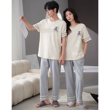 91家纺网 家纺一手货源 找家纺 （总）洛兰沙家居馆【只代发】【只代发】 2023新款夏季套头短袖长裤情侣休闲家居服套装