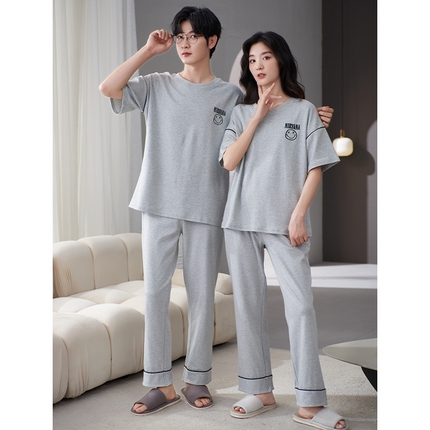 91家纺网 家纺一手货源 找家纺 （总）洛兰沙家居馆【只代发】【只代发】 2023新款夏季套头短袖长裤情侣休闲家居服套装