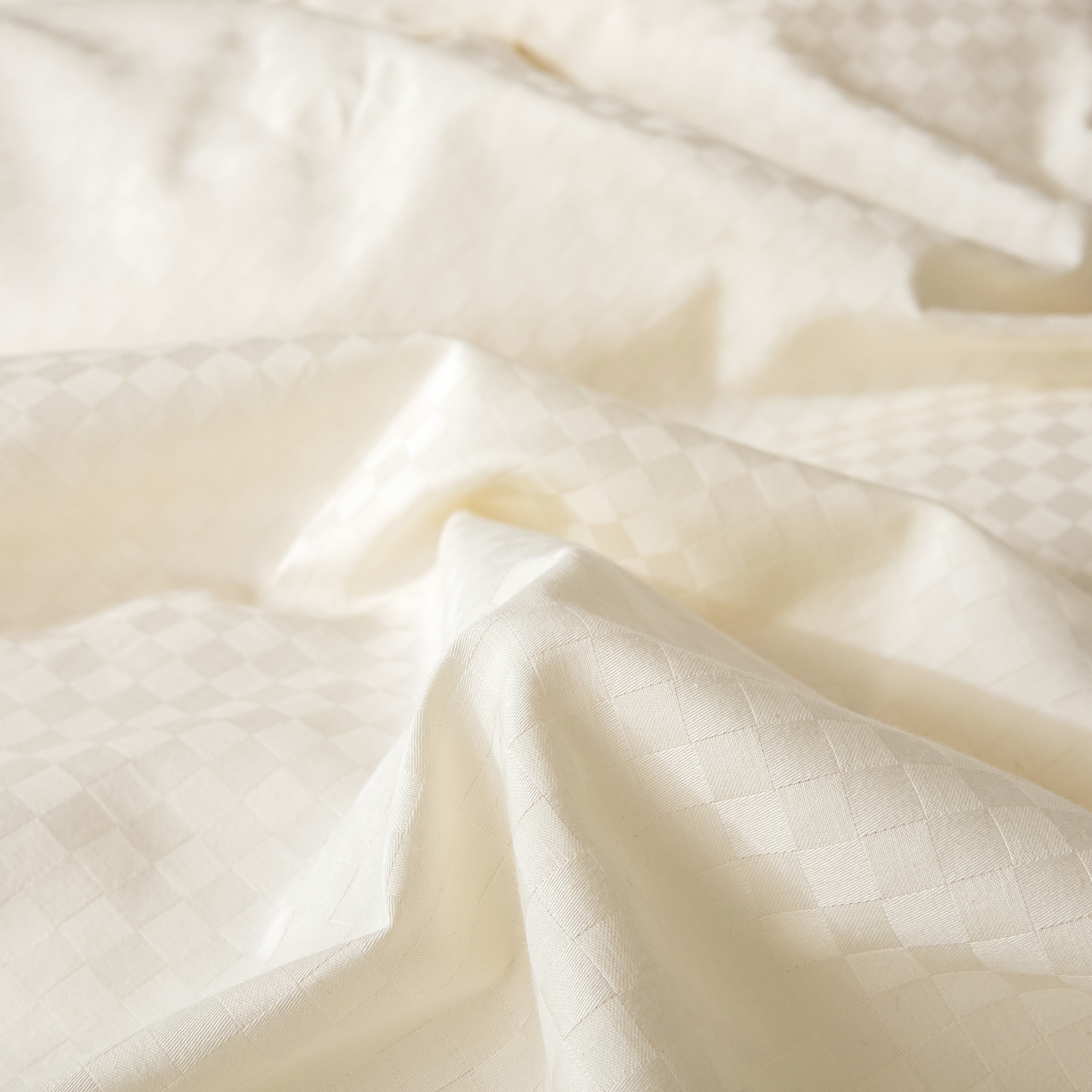 91家纺网 家纺一手货源 找家纺 琪格格2023新款60支长绒棉纯棉小方格单被套枕套四件套奶昔白+摩卡棕