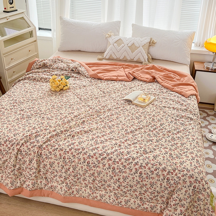 91家纺网 家纺一手货源 找家纺 （总）亚龙 2023新款A类母婴级双层纱棉麻手包边夏被四件套