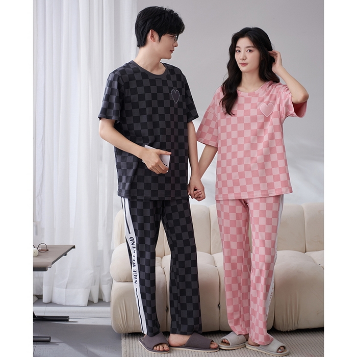 91家纺网 家纺一手货源 找家纺 （总）洛兰沙家居馆【只代发】【只代发】 2023新款夏季套头短袖长裤情侣休闲家居服套装