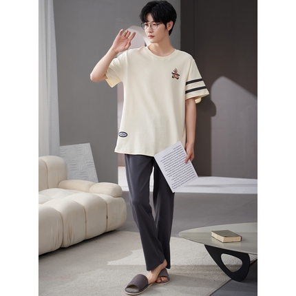 91家纺网 家纺一手货源 找家纺 （总）洛兰沙家居馆【只代发】【只代发】 2023新款夏季套头短袖长裤情侣休闲家居服套装