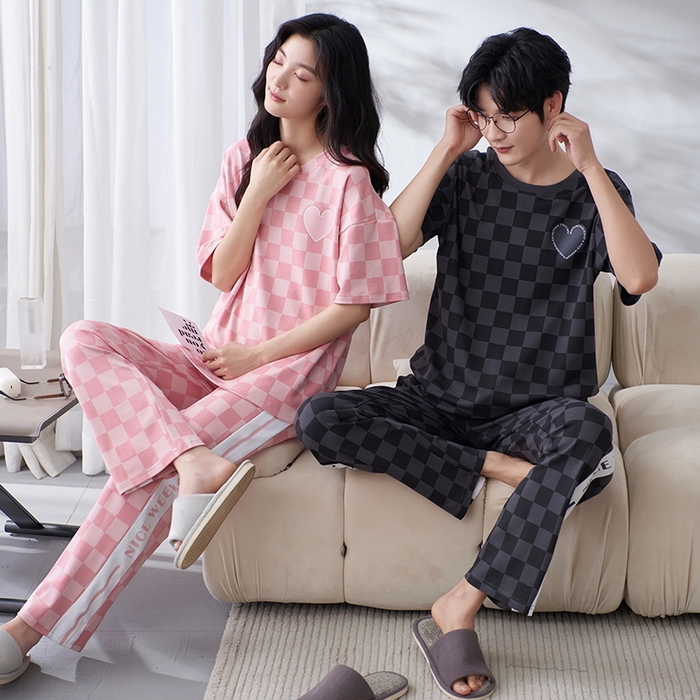 91家纺网 家纺一手货源 找家纺 （总）洛兰沙家居馆【只代发】【只代发】 2023新款夏季套头短袖长裤情侣休闲家居服套装