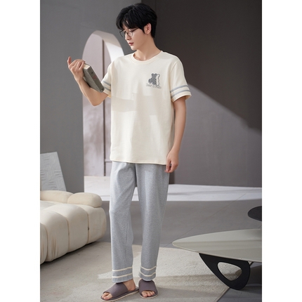 91家纺网 家纺一手货源 找家纺 （总）洛兰沙家居馆【只代发】【只代发】 2023新款夏季套头短袖长裤情侣休闲家居服套装