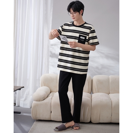 91家纺网 家纺一手货源 找家纺 （总）洛兰沙家居馆【只代发】【只代发】 2023新款夏季套头短袖长裤情侣休闲家居服套装