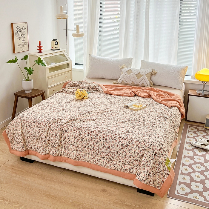 91家纺网 家纺一手货源 找家纺 （总）亚龙 2023新款A类母婴级双层纱棉麻手包边夏被四件套