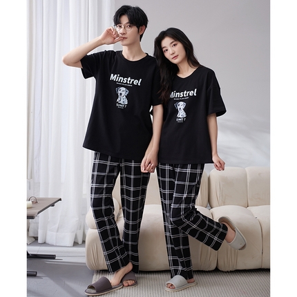 91家纺网 家纺一手货源 找家纺 （总）洛兰沙家居馆【只代发】【只代发】 2023新款夏季套头短袖长裤情侣休闲家居服套装