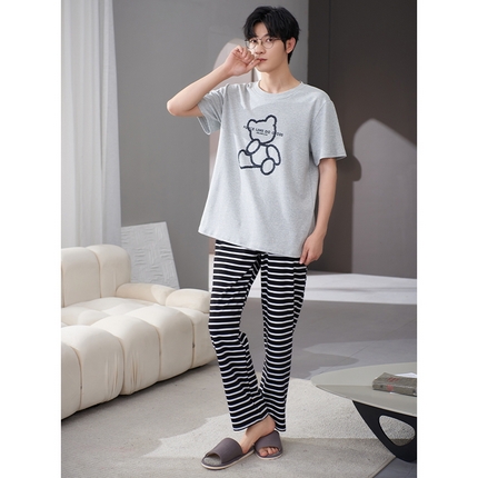 91家纺网 家纺一手货源 找家纺 （总）洛兰沙家居馆【只代发】【只代发】 2023新款夏季套头短袖长裤情侣休闲家居服套装