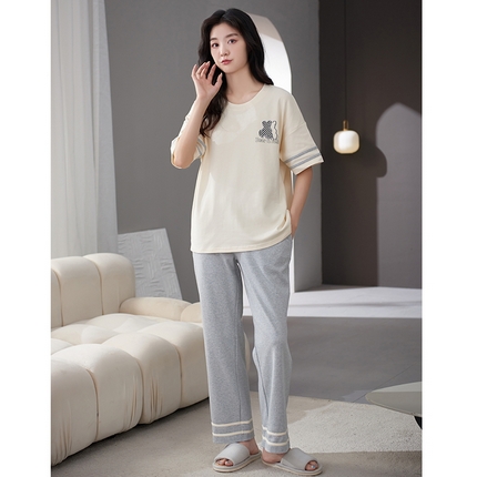 91家纺网 家纺一手货源 找家纺 （总）洛兰沙家居馆【只代发】【只代发】 2023新款夏季套头短袖长裤情侣休闲家居服套装