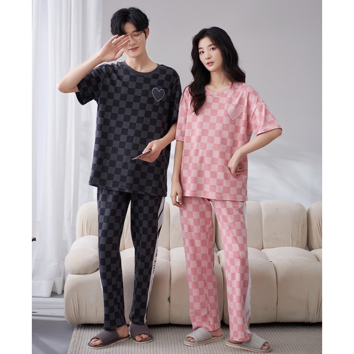 91家纺网 家纺一手货源 找家纺 （总）洛兰沙家居馆【只代发】【只代发】 2023新款夏季套头短袖长裤情侣休闲家居服套装