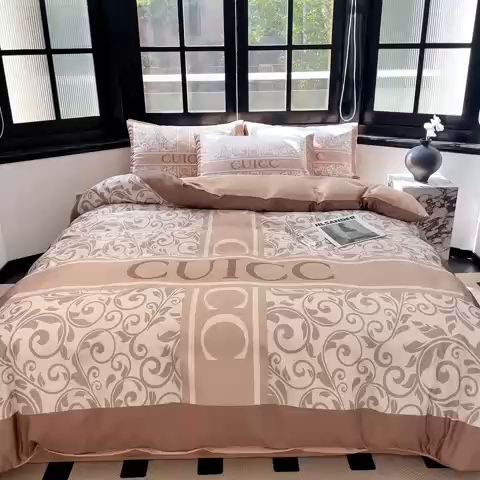 91家纺网 家纺一手货源 找家纺 色鬼布艺 2023新款水洗真丝轻奢四件套系列 香草