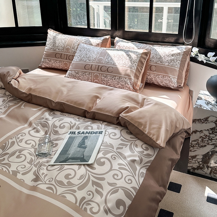 91家纺网 家纺一手货源 找家纺 色鬼布艺 2023新款水洗真丝轻奢四件套系列 香草