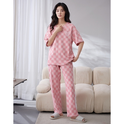 91家纺网 家纺一手货源 找家纺 （总）洛兰沙家居馆【只代发】【只代发】 2023新款夏季套头短袖长裤情侣休闲家居服套装