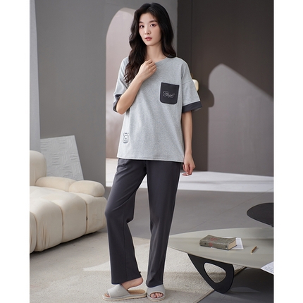 91家纺网 家纺一手货源 找家纺 （总）洛兰沙家居馆【只代发】【只代发】 2023新款夏季套头短袖长裤情侣休闲家居服套装