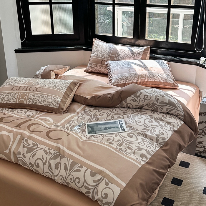 91家纺网 家纺一手货源 找家纺 色鬼布艺 2023新款水洗真丝轻奢四件套系列 香草