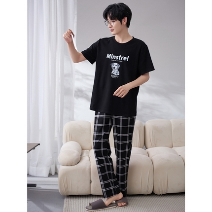 91家纺网 家纺一手货源 找家纺 （总）洛兰沙家居馆【只代发】【只代发】 2023新款夏季套头短袖长裤情侣休闲家居服套装