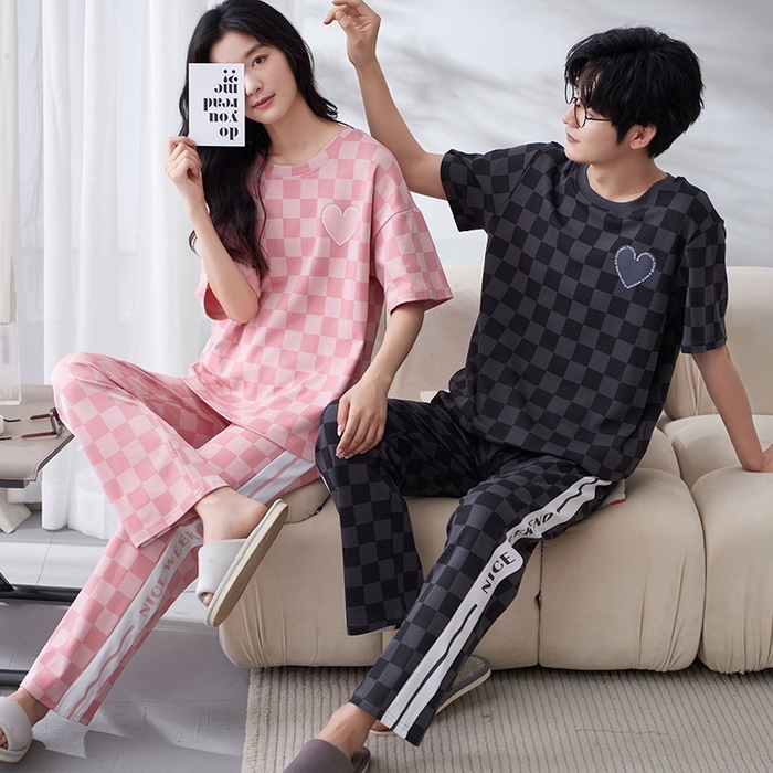 91家纺网 家纺一手货源 找家纺 （总）洛兰沙家居馆【只代发】【只代发】 2023新款夏季套头短袖长裤情侣休闲家居服套装